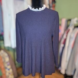 Ann Taylor Black Ribbed Tunic with Lace Trim